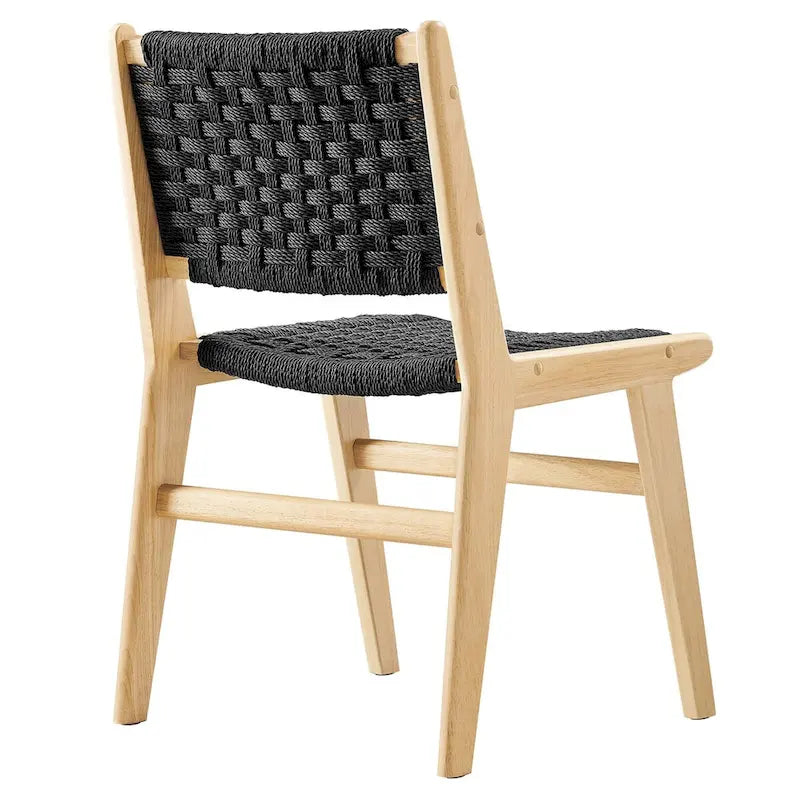 Sedia da pranzo con sedile in corda intrecciata e struttura in legno, set da 2