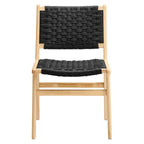 Sedia da pranzo con sedile in corda intrecciata e struttura in legno, set da 2