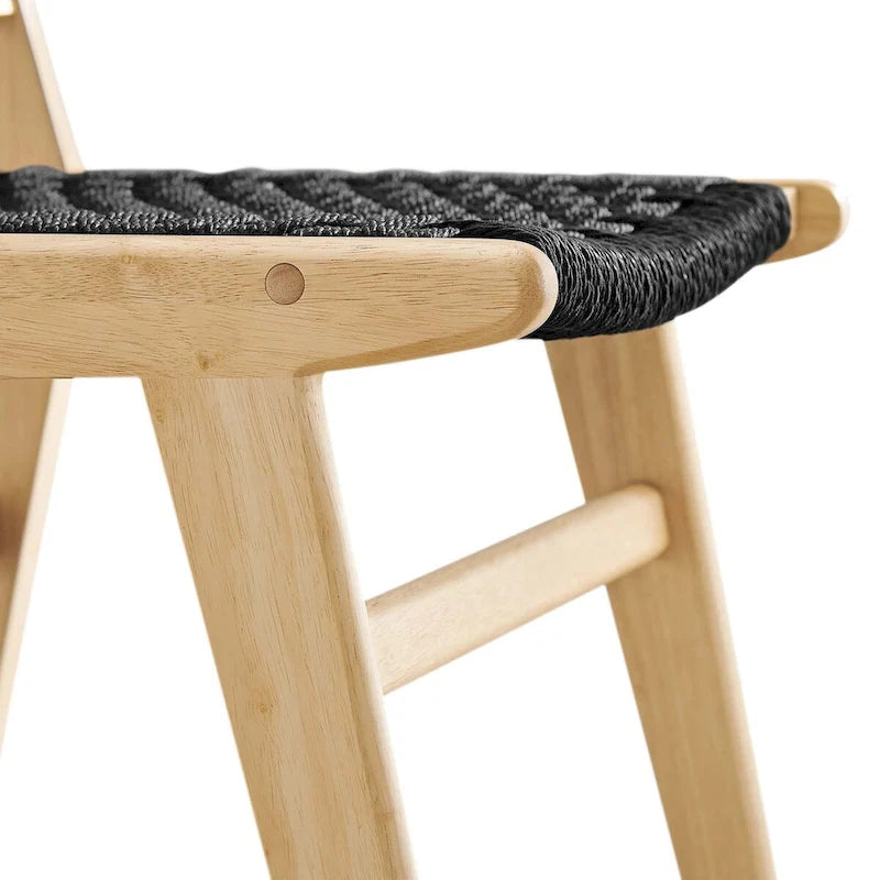 Sedia da pranzo con sedile in corda intrecciata e struttura in legno, set da 2