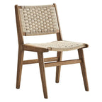 Sedia da pranzo con sedile in corda intrecciata e struttura in legno, set da 2