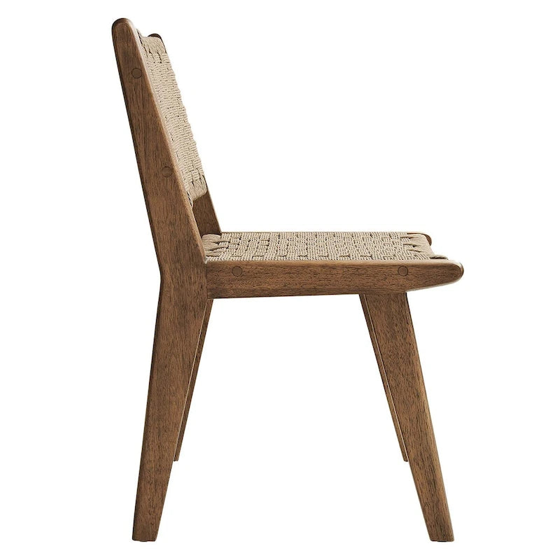 Sedia da pranzo con sedile in corda intrecciata e struttura in legno, set da 2