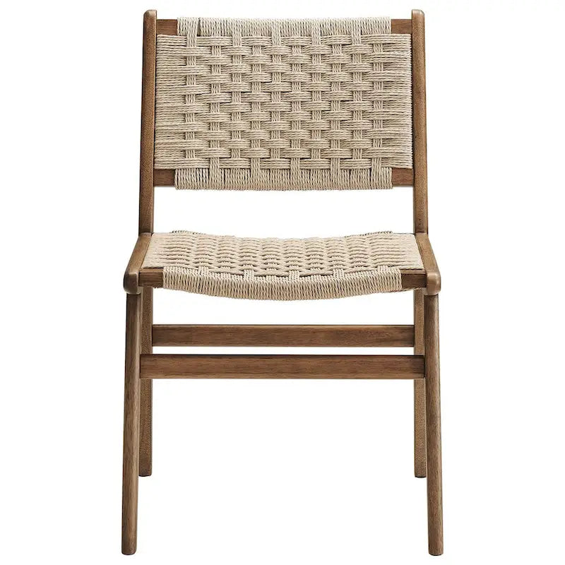 Sedia da pranzo con sedile in corda intrecciata e struttura in legno, set da 2
