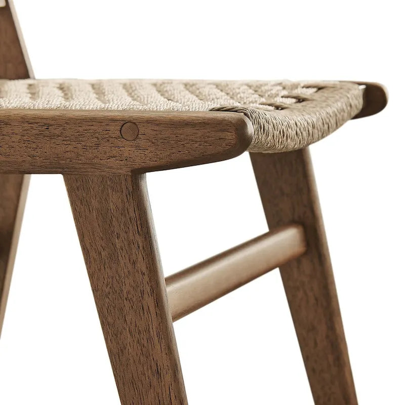 Sedia da pranzo con sedile in corda intrecciata e struttura in legno, set da 2