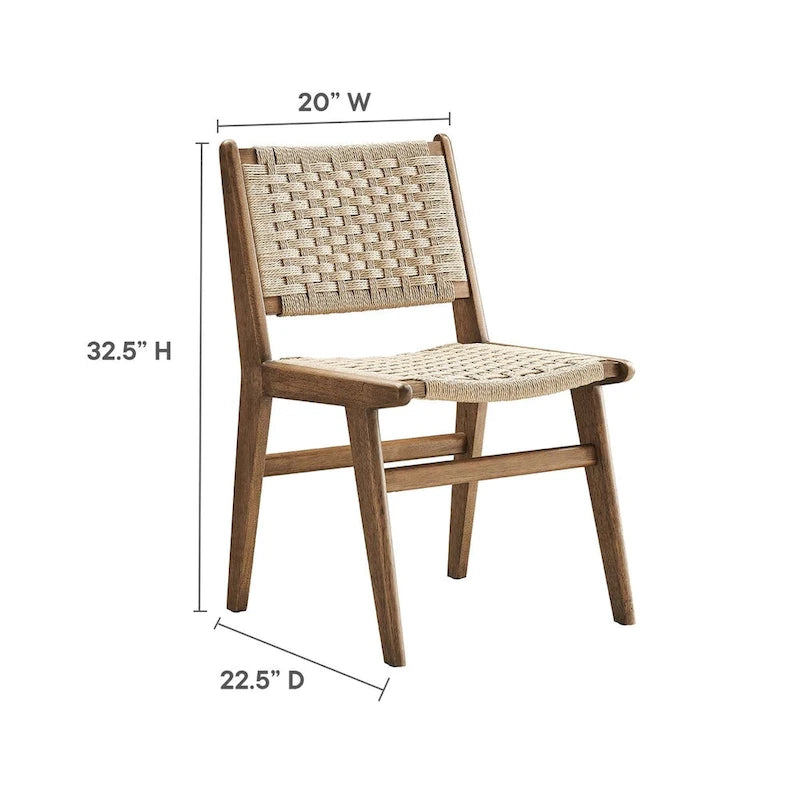 Sedia da pranzo con sedile in corda intrecciata e struttura in legno, set da 2