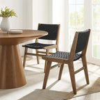 Sedia da pranzo con sedile in corda intrecciata e struttura in legno, set da 2