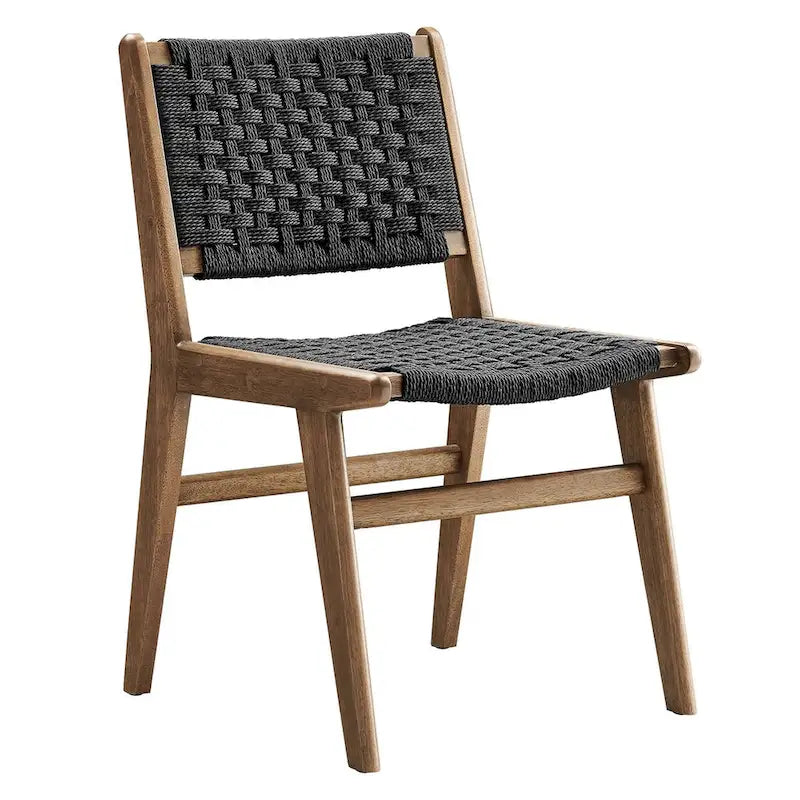 Sedia da pranzo con sedile in corda intrecciata e struttura in legno, set da 2
