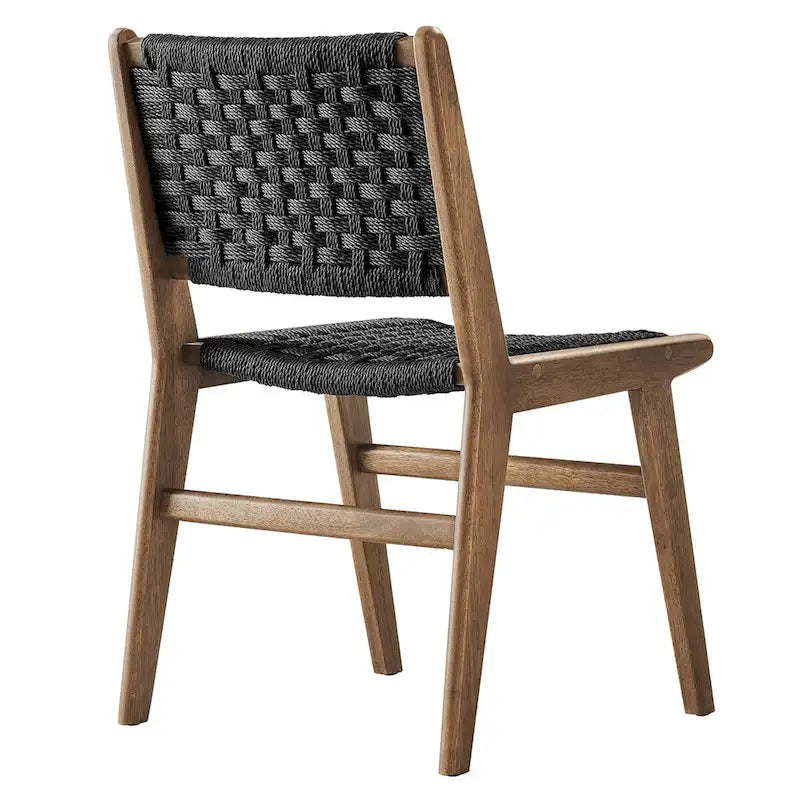 Sedia da pranzo con sedile in corda intrecciata e struttura in legno, set da 2
