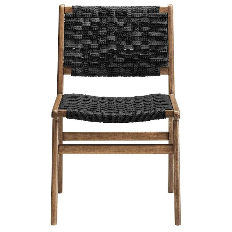 Sedia da pranzo con sedile in corda intrecciata e struttura in legno, set da 2