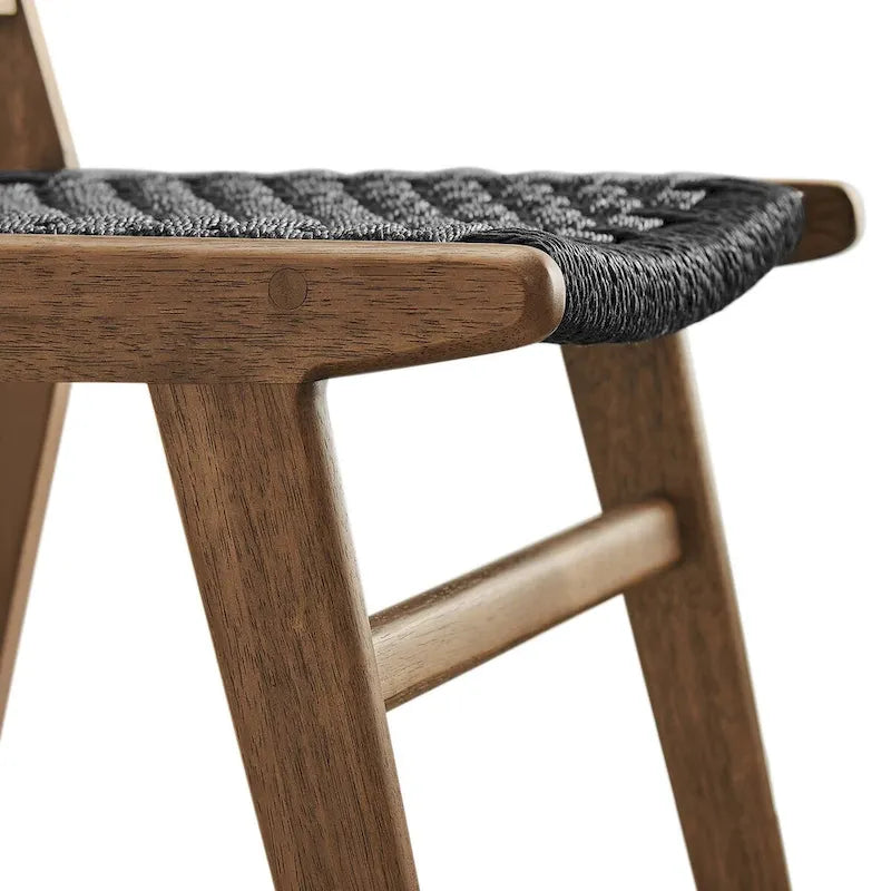 Sedia da pranzo con sedile in corda intrecciata e struttura in legno, set da 2