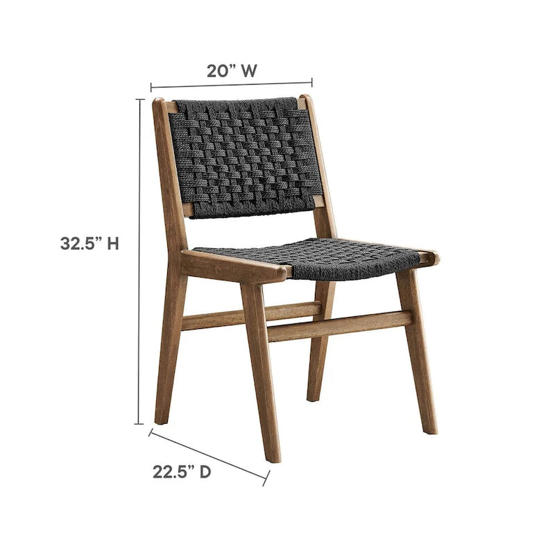 Sedia da pranzo con sedile in corda intrecciata e struttura in legno, set da 2