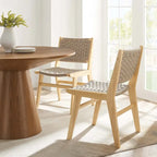 Sedia da pranzo con sedile in corda intrecciata e struttura in legno, set da 2