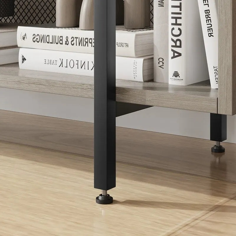 Libreria aperta a 6 ripiani con struttura in metallo e ripiani in legno