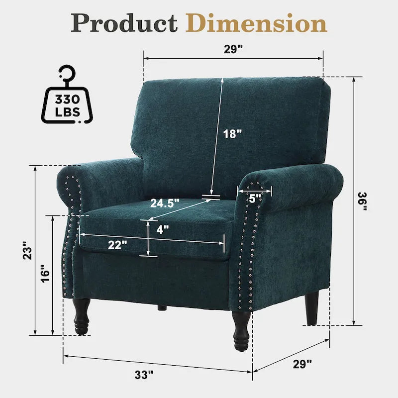 Poltroncina di design imbottita con borchie decorative