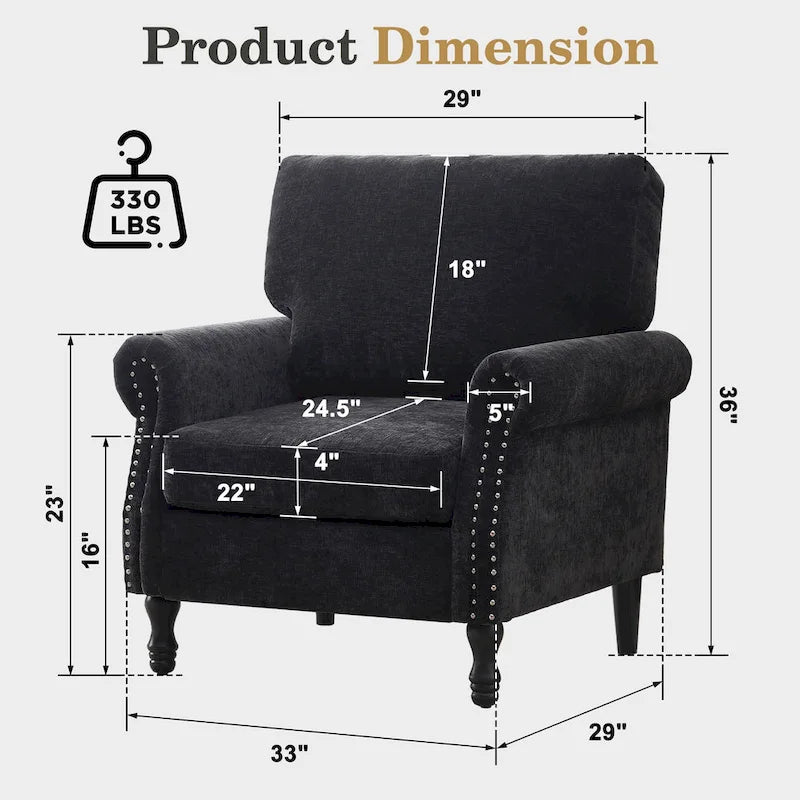 Poltroncina di design imbottita con borchie decorative